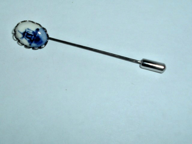VINTAGE PORCELAIN DUTCH WINDMILL METAL LAPEL PIN STICK PIN HAT PIN