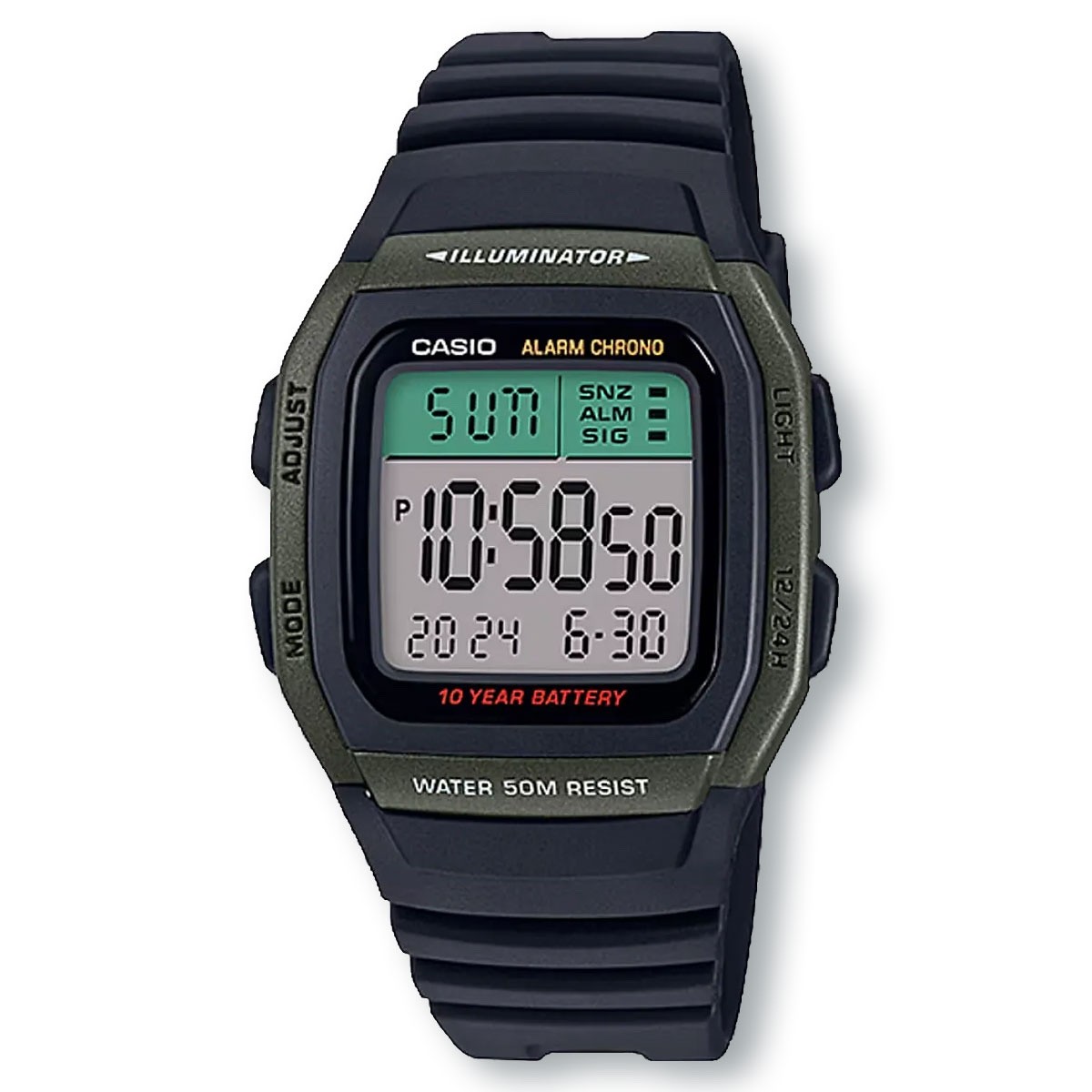 CASIO W96H-3AV Illuminator Sports Digital Watch, Black/Green