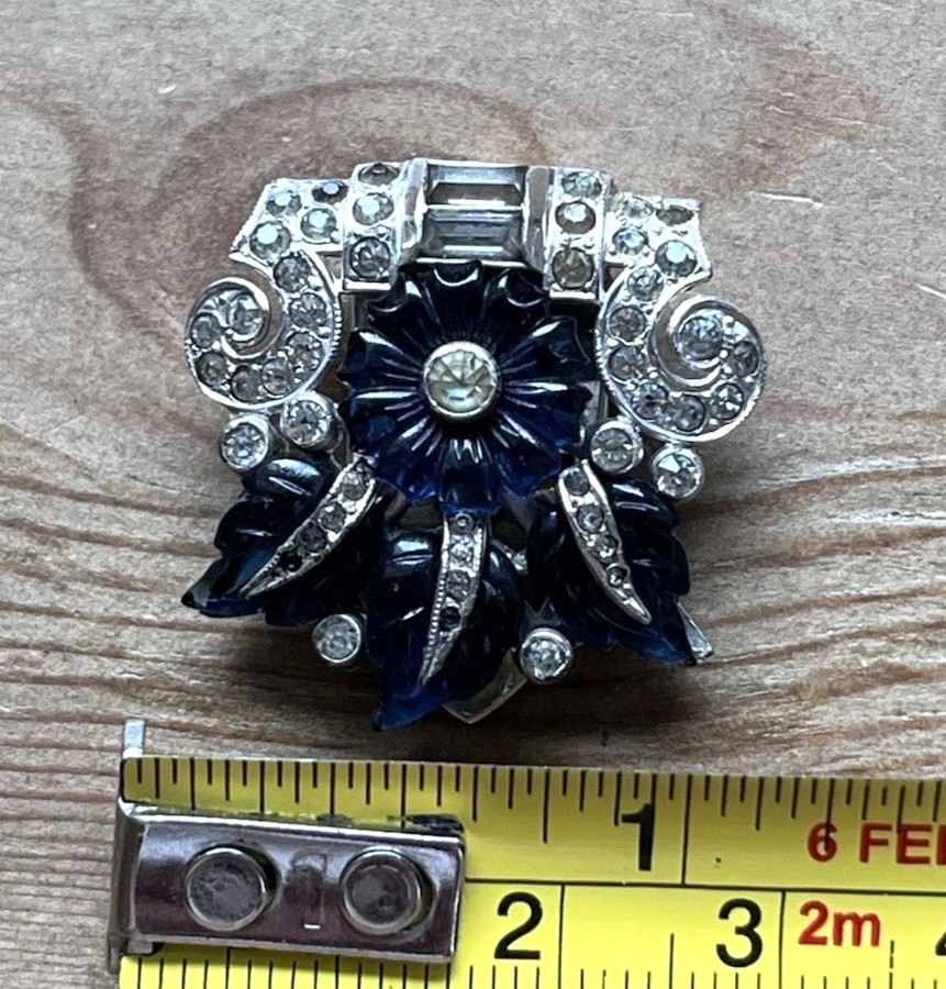 Antique Art Deco Blue Molded Fruit Salad Dress Fur Clip Brooch Coro 1/2 Duette