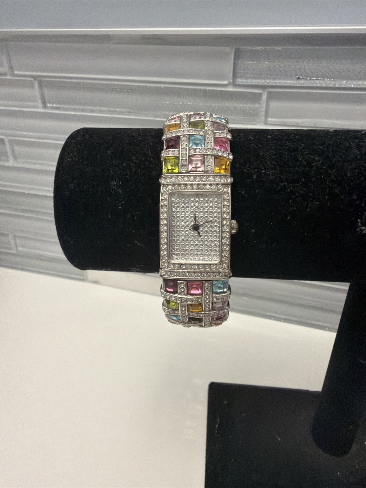 Adrienne Crystal Face w/multi Color Swarovski Crystals Stretch Bracelet Watch