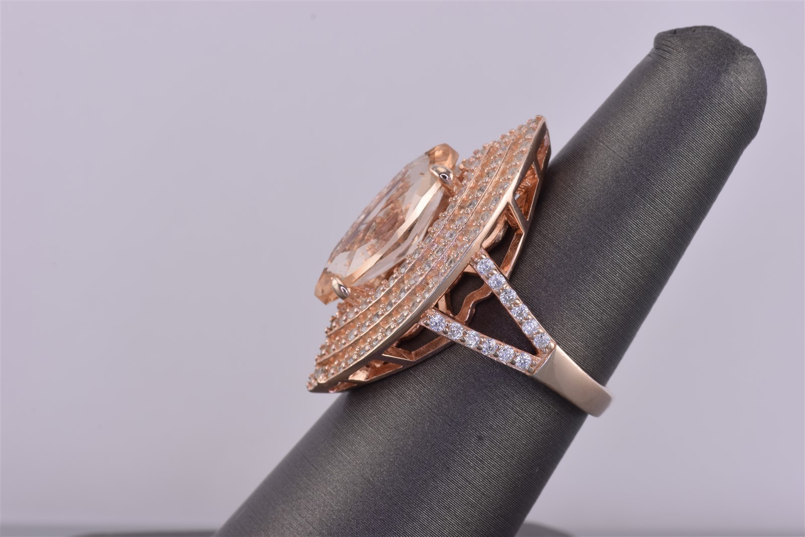 Fuzion FZN Rose Sterling Silver Peach & White Cubic Zirconia Band Ring 925 Sz: 7