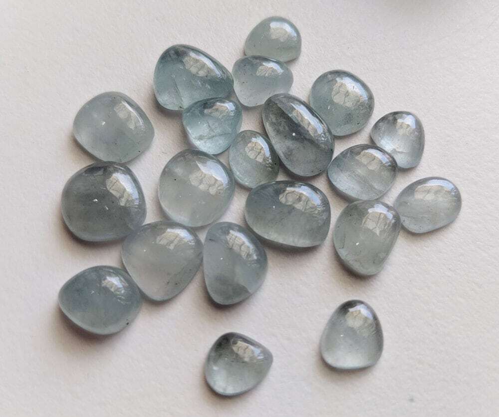 7-8.5mm Aquamarine Plain Cabochons, 5 Pcs Natural Plain Free Form Shape