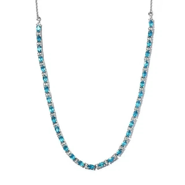 15TCW Oval Cut Lab Created Topaz & Diamond Tennis Necklace 925 Sterling Silver