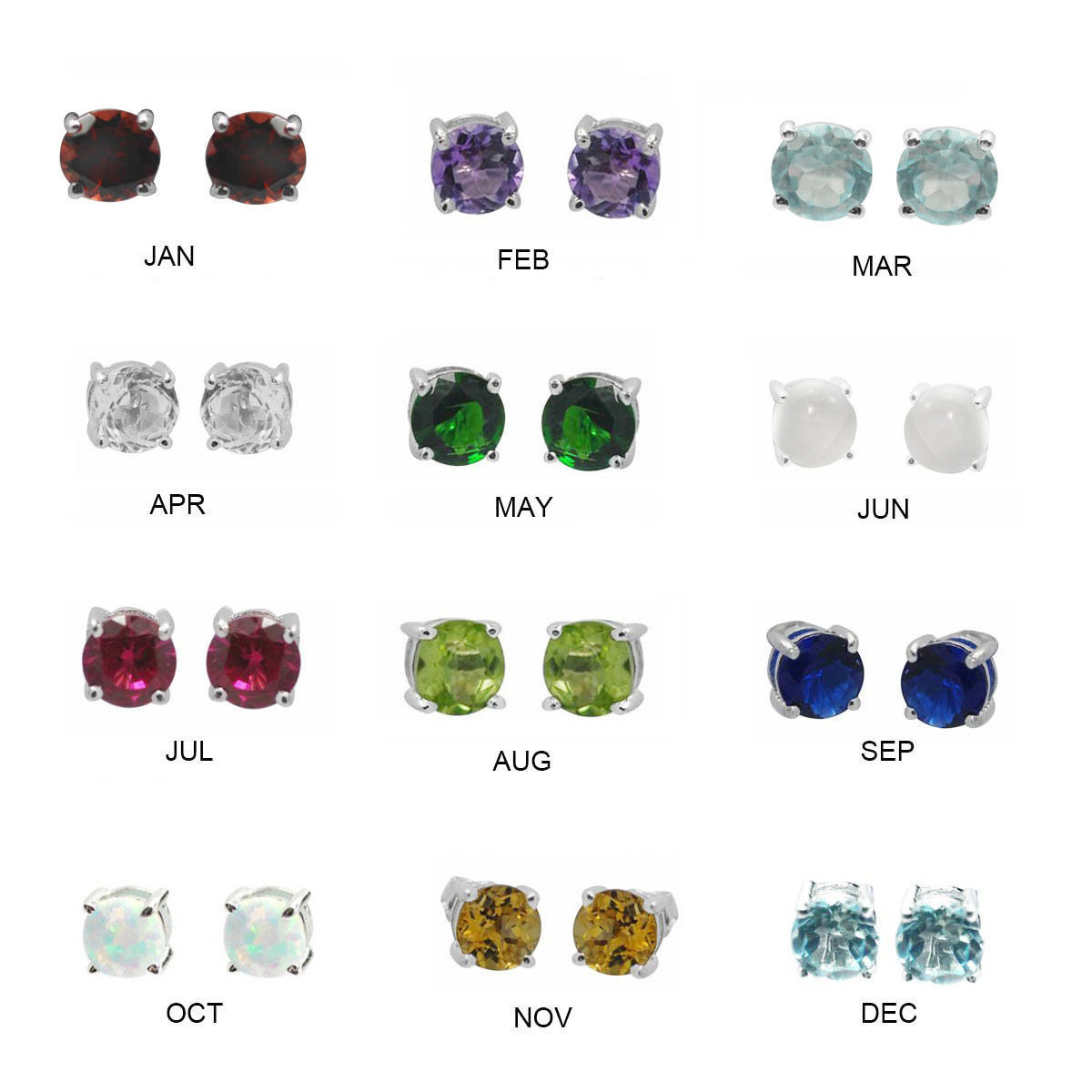 De Buman Sterling Silver Birthstone 5mm Round Genuine Gemstone Stud Earrings