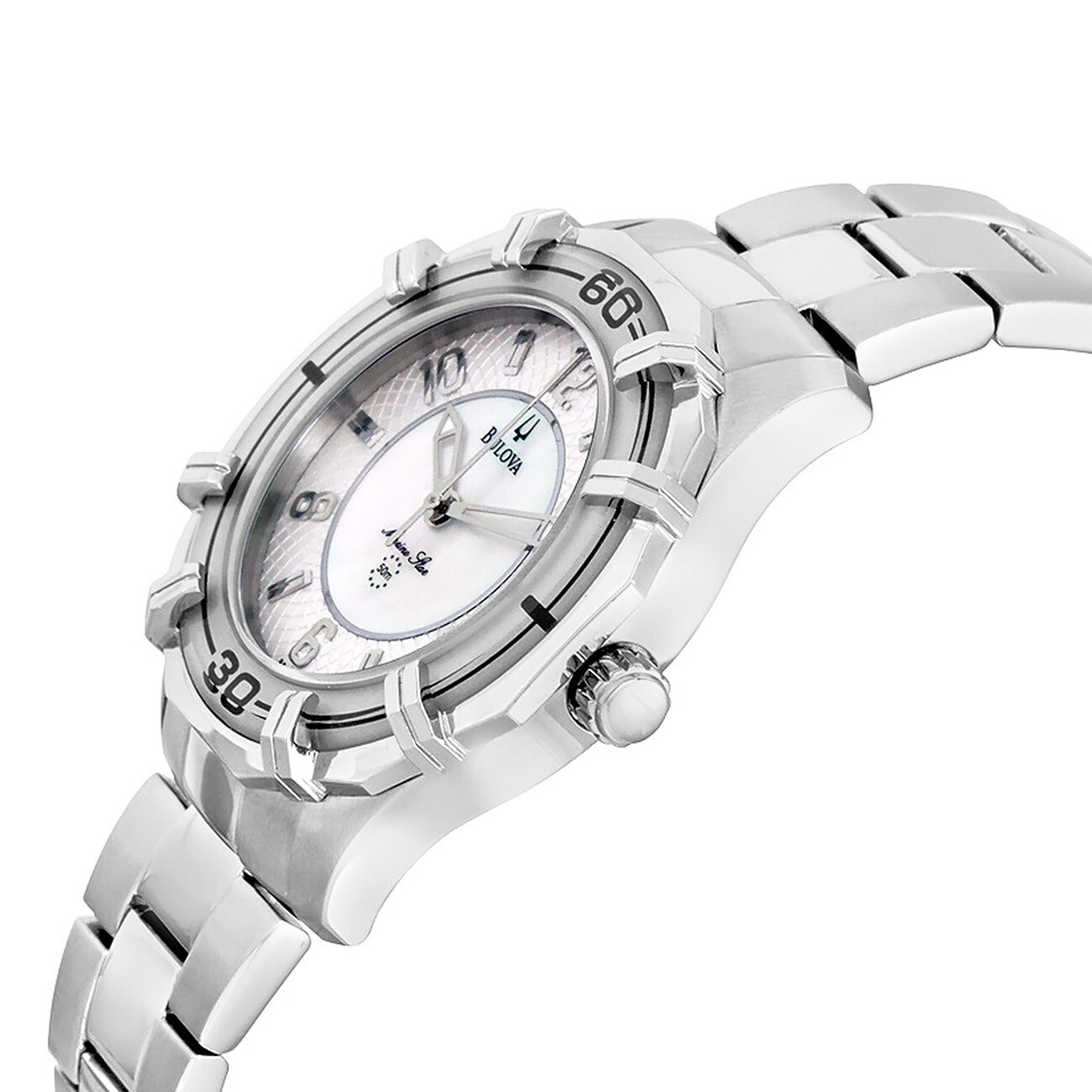 BULOVA Marine Star Womens Watch, White MOP Dial, Silver Stainless Steel Band