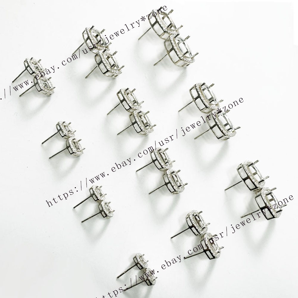 Pre Notched Sterling Silver Earrings Cushion 4x4mm to 14x14mm Semi Mount Dangle