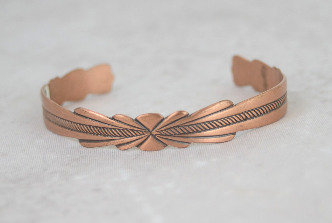 Southwestern Signed Copper Cuff Bracelet Vintage WM Wheeler Manufacturing