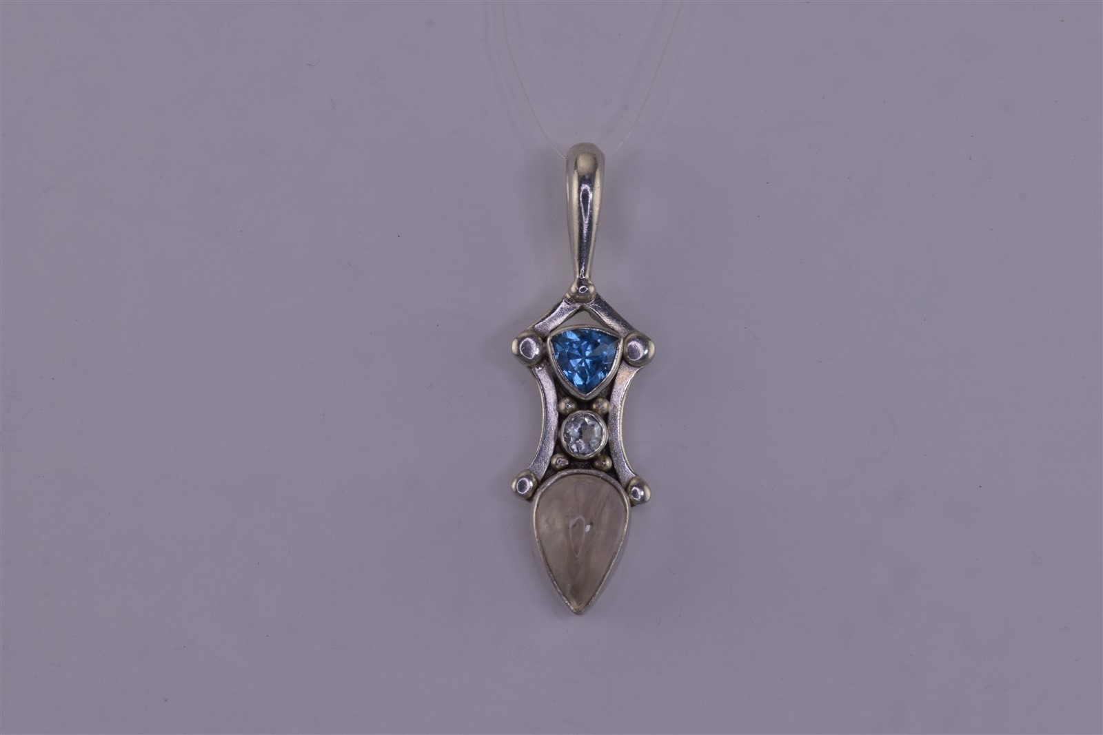 SAJEN Sterling Silver 35mm x 10mm Blue Topaz Aquamarine Quartz Bali 925 Pendant