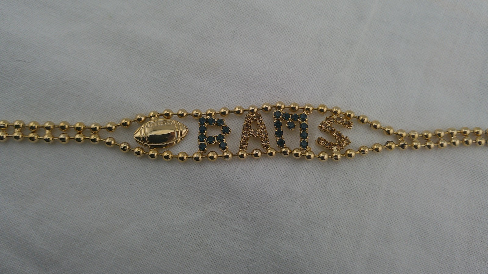 Vintage Gold Beaded RAMS Bracelet 7″ Fold over Clasp NWOT