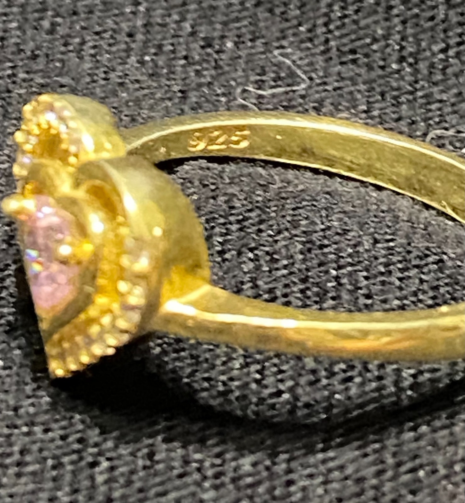 925 Sterling Silver Gold Plated Pink Sapphire CZ Heart Ring Size 7 Romantic