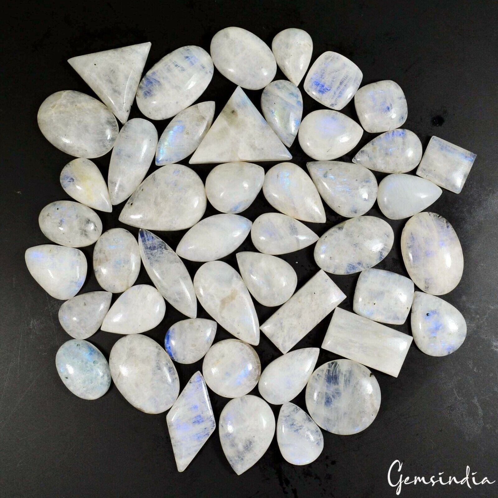 1000 Ct/45 Pcs Natural Untreated Blue Shine Moonstone Mix Cab Wholesale Gems Lot