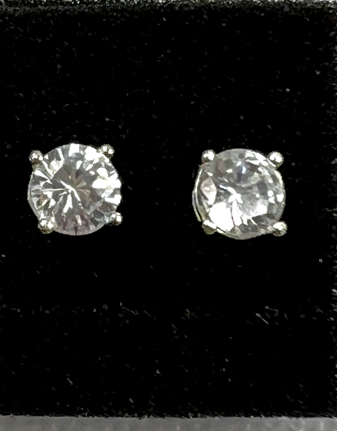 Clear Silver Toned Stud Earrings Single Rhinestone About 1/4th Inch Across