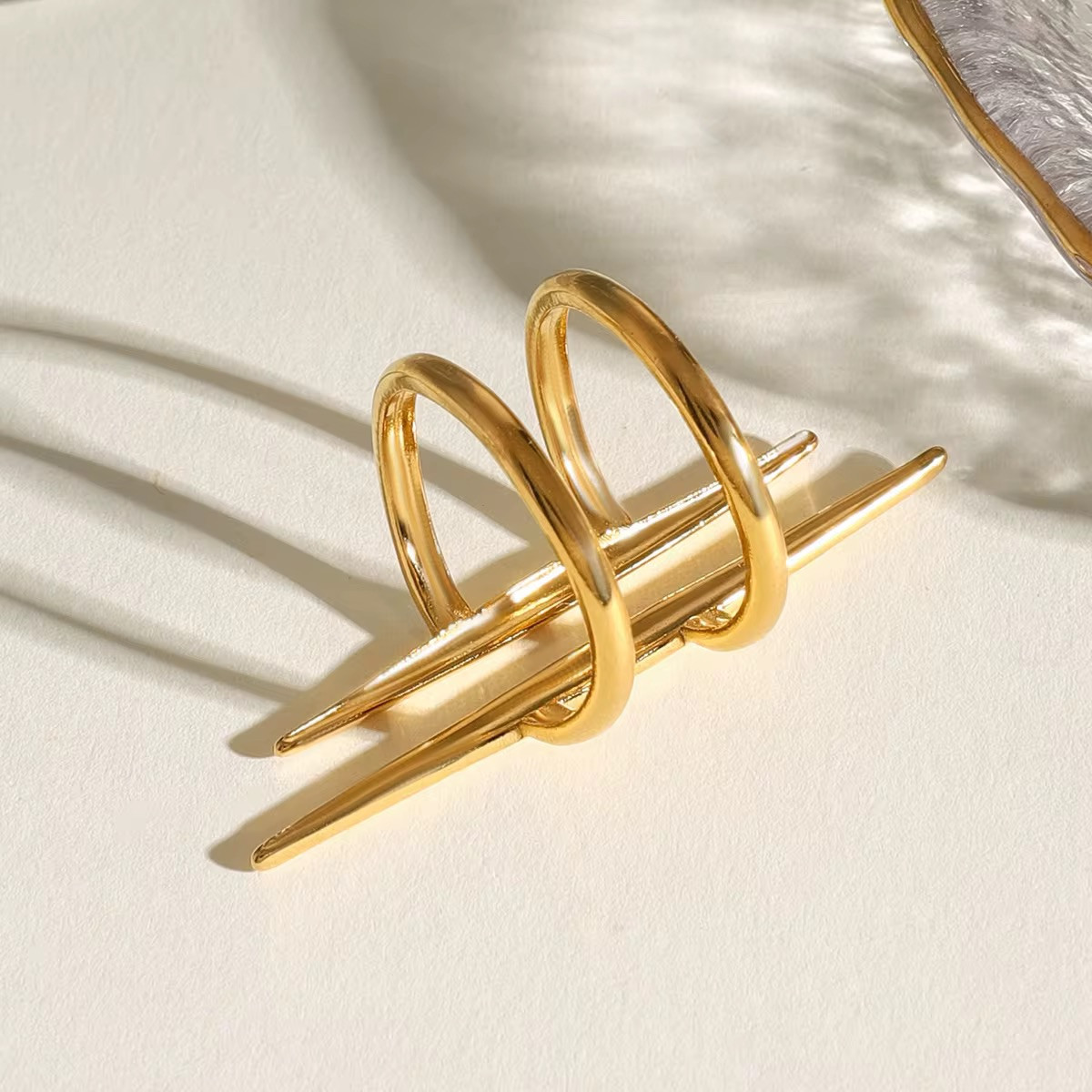 14k Gold Plate Statement Ring Sz 7 Adjustable Ring. Modern Art Deco
