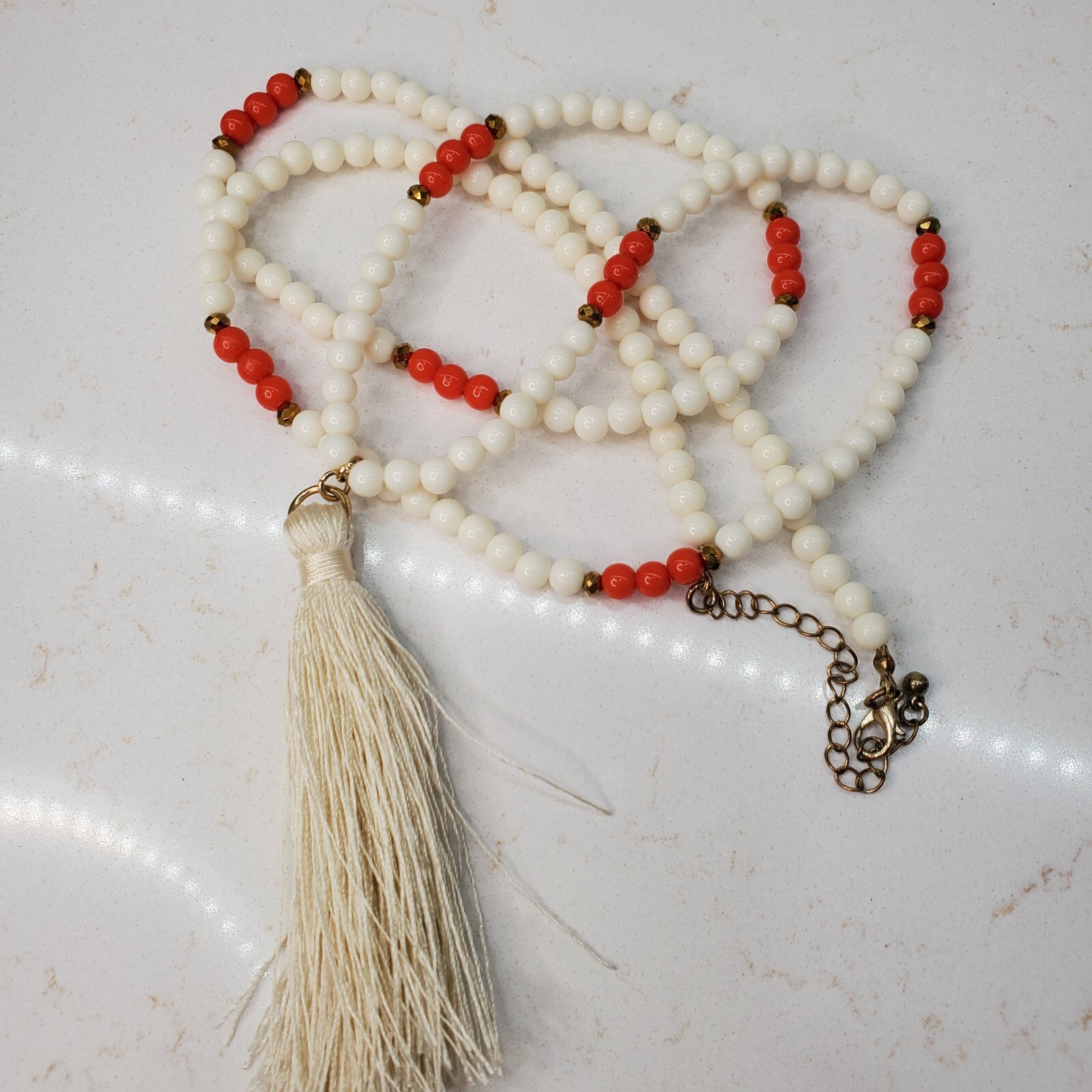 6 Beaded Tassel Necklaces – Wood & Faux Turquoise & Bone & Shell Multicolor Long