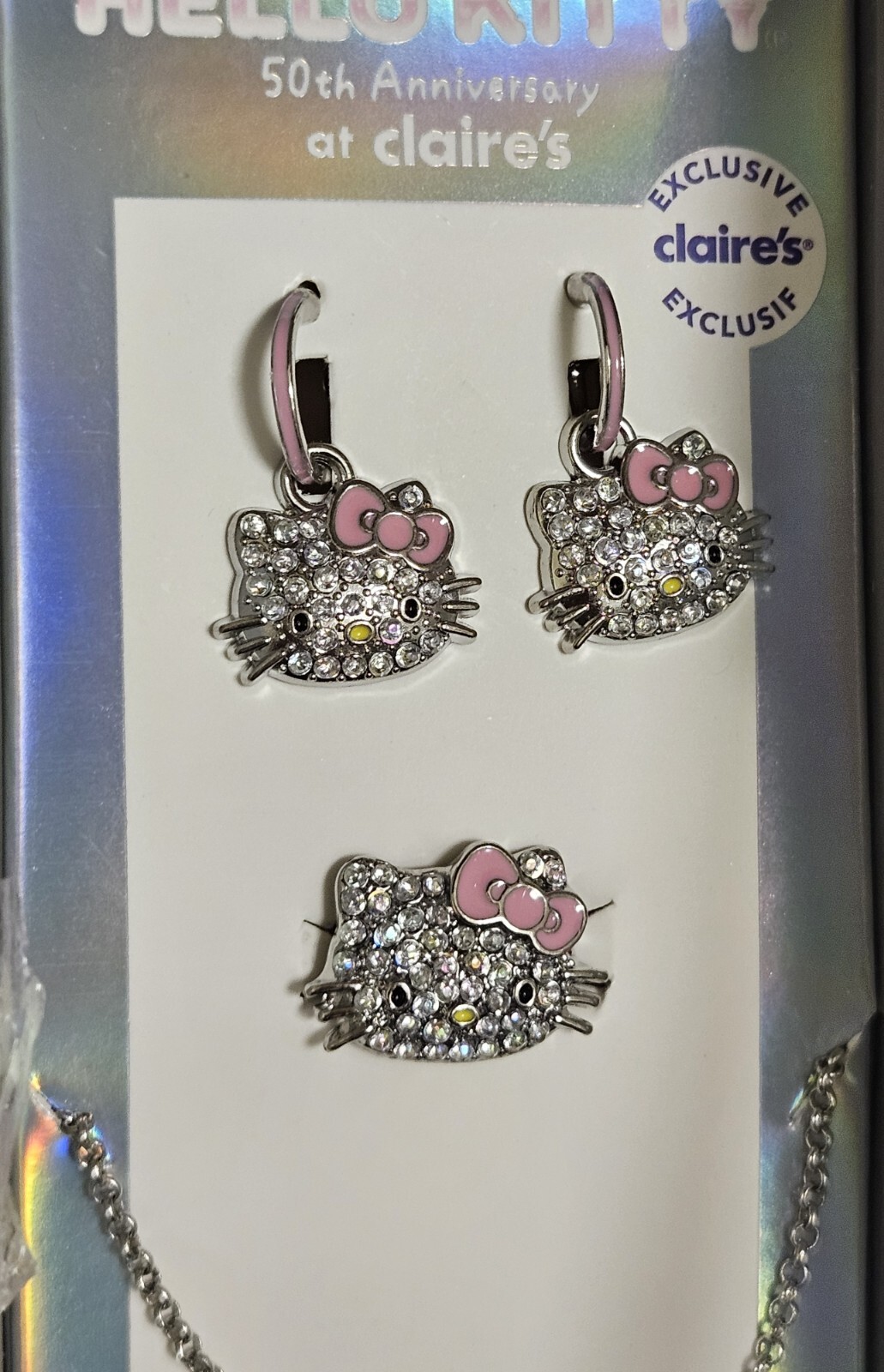 3 PC SET Hello Kitty 50th Anniversary Claire’s Rhinestones Exclusive Jewelry