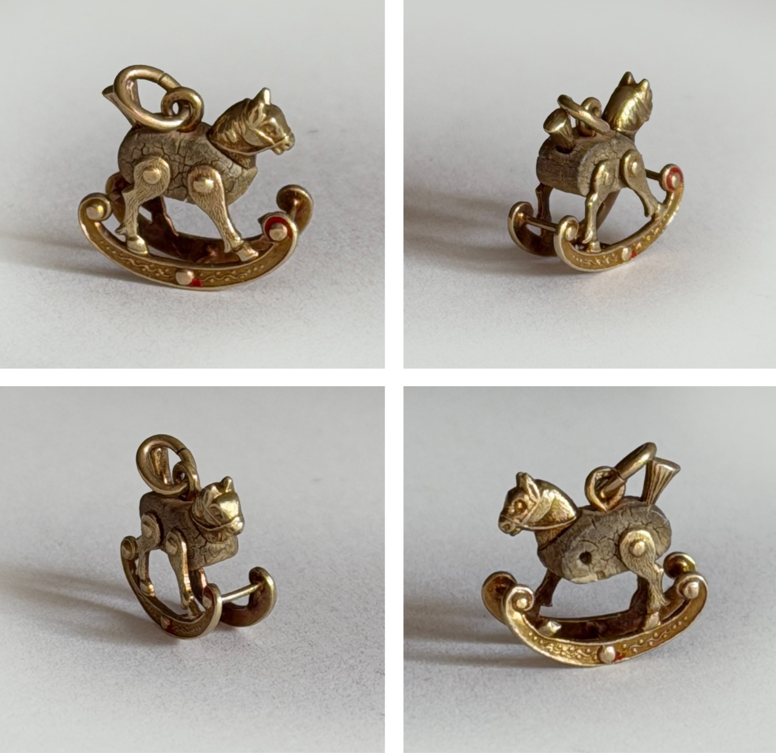 Vintage 1930s 14K Gold ROCKING HORSE CHARM w/ Wood Body & Enamel – AS IS – 0.82g