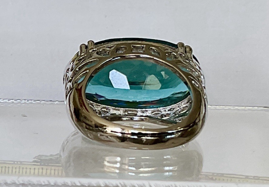 London Blue Topaz Ring – 18x13mm – 14.2Ctw – Filigree Setting In SS!!!