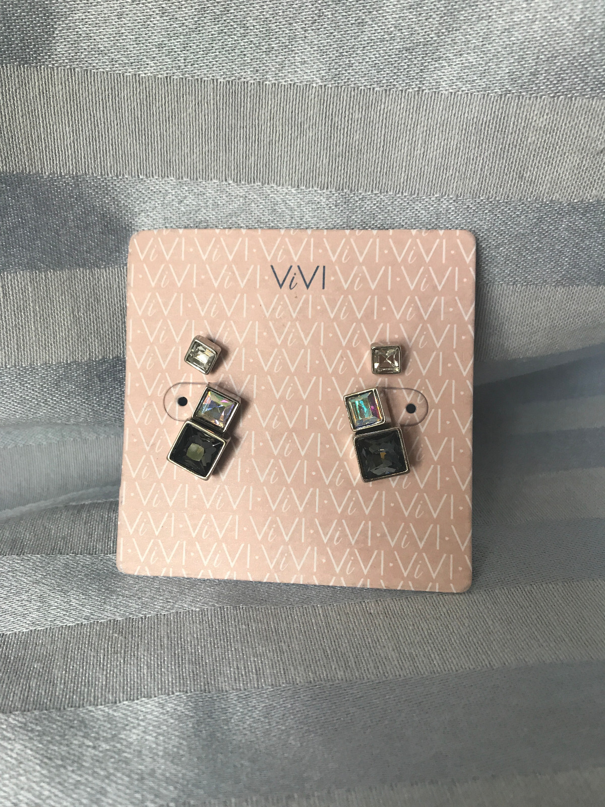 ViVi 3 Pairs Multi Color Square Cut Stud Earrings Set NWT New Crystal Studs