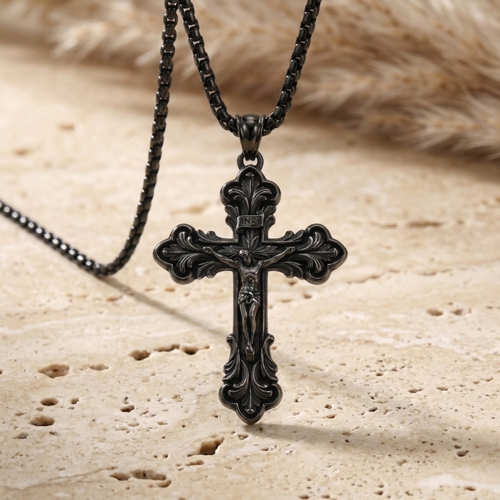 Artemis Sterling Silver Crucifix Pendant Oxidized Antique Catholic INRI Unisex