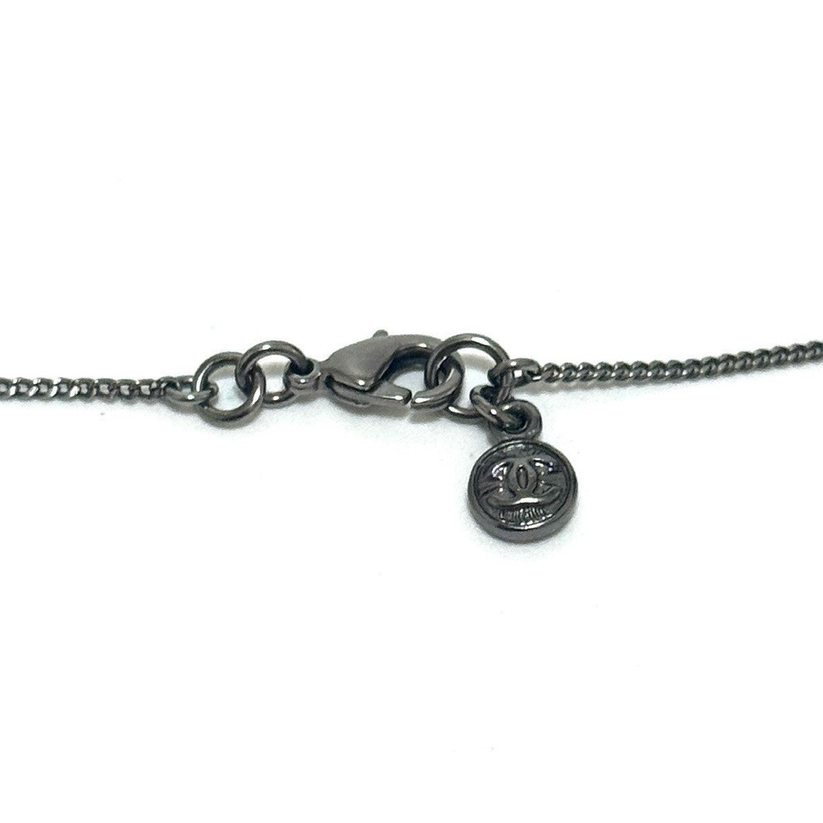 CHANEL A17S CC COCO Necklace Silver Rhinestone ImitationPearl Authentic JAPAN