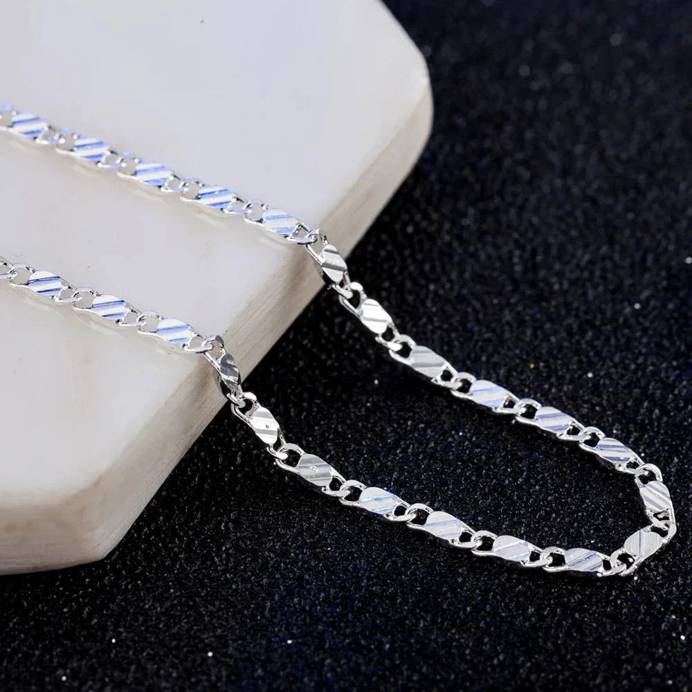 New 925 Sterling Silver fine 2MM flat Clavicle chains Necklaces for Men Women