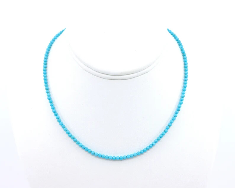 Small 3mm Thin Round Sleeping Beauty Vivid Sky Blue Turquoise Necklace Choker