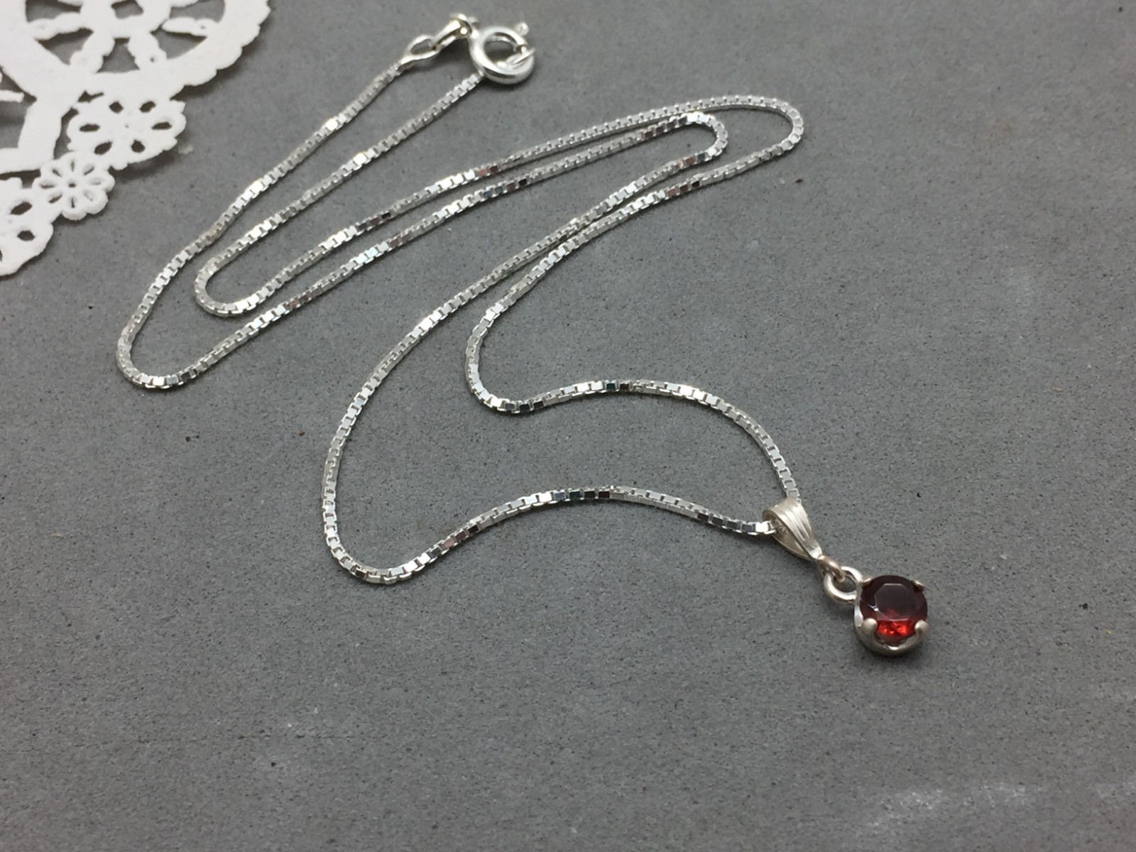 Dainty 5mm Round Spessartine Garnet Pendant Sterling Silver Solitaire Faceted