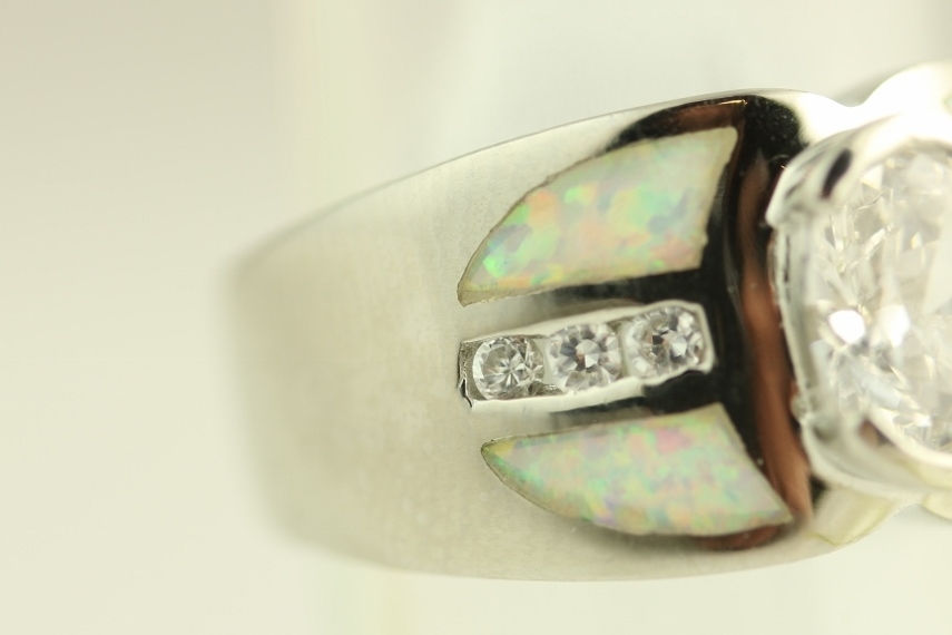 NEW Sterling Silver FIRE OPAL & CZ RING BRILLIANT -SZ(8) 10.9 GR S6638