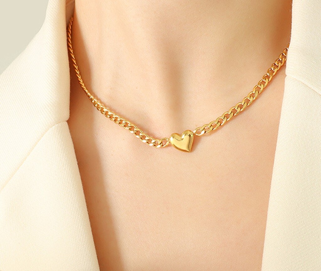 Women Heart Mariner Chain Titanium Stainless Steel Pendant Choker Necklace 14-16