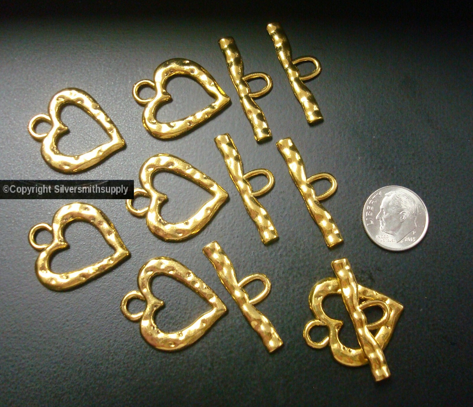 6 Heart Toggle Jewelry Clasp Sets GOLD Plated Necklaces or Bracelets FPC041
