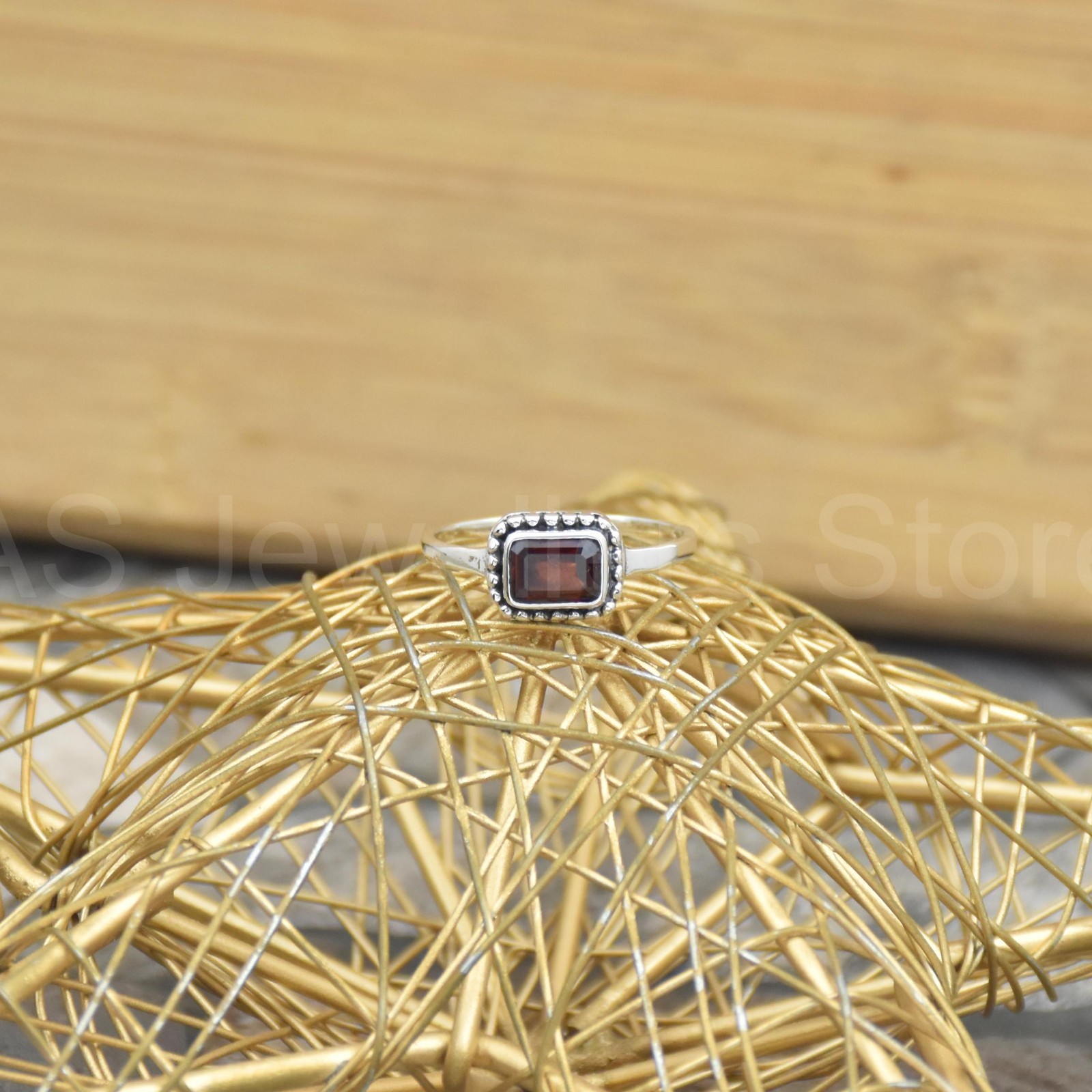 Garnet Gemstone Ring, 925 Sterling Silver Handmade Ring, Textured Jewelry
