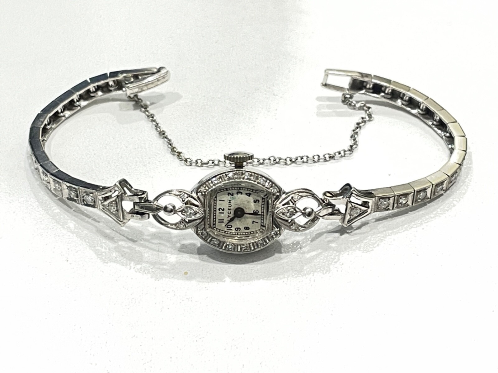 Working Antique 14k White Gold & Platinum .60 Ct Diamond Ladies Watch Lyceum 17j