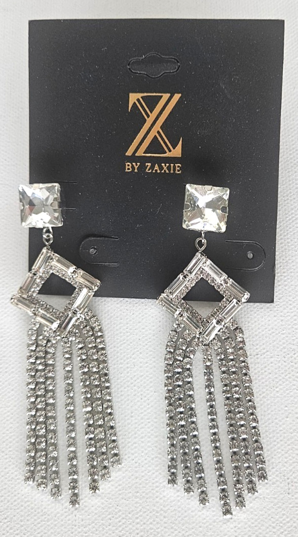 Zaxie Silver Tone Glass Rhinestones Stone Art Deco Dangle/Drop Earrings