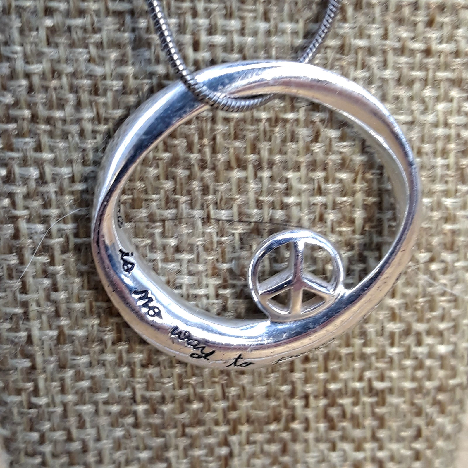 Vintage LA Studio Signed Sterling Silver Peace Slide Pendant Necklace 18″