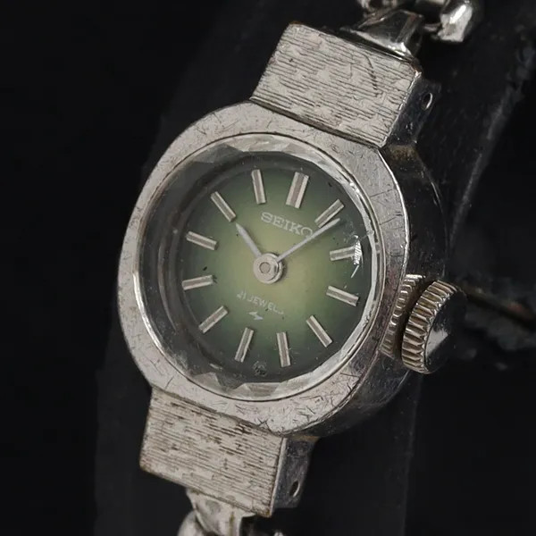 Working Seiko 11-0770 Manual Winding 21 Jewels Green Dial Ladies Watch HSN 20000