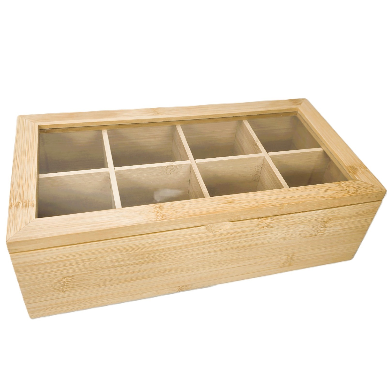 Bamboo Watch Box 8 Slot Jewelry Organizer Display Case Glass Top Storage Chest