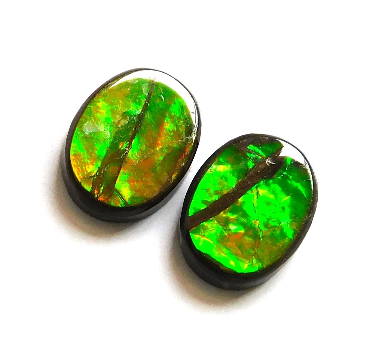 4.65 Cts Natural Ammolite (10.6mm X8.2 mm each) Loose Cabochon Match Pair NG11