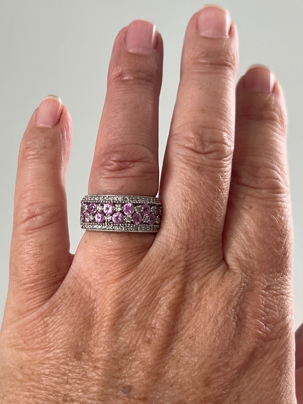 Effy Contemporary 1.60 Carat Pink Sapphire Diamond 14k White Gold Cocktail Band