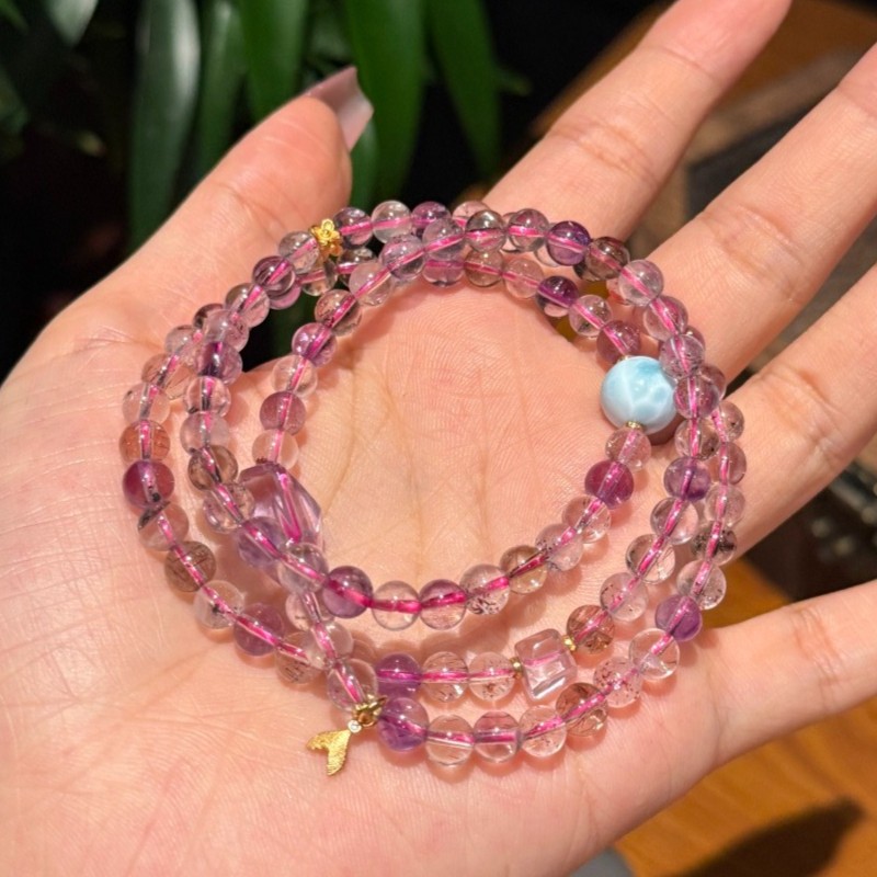 5mm Natural Amethyst and Larimar Handmade Bracelet