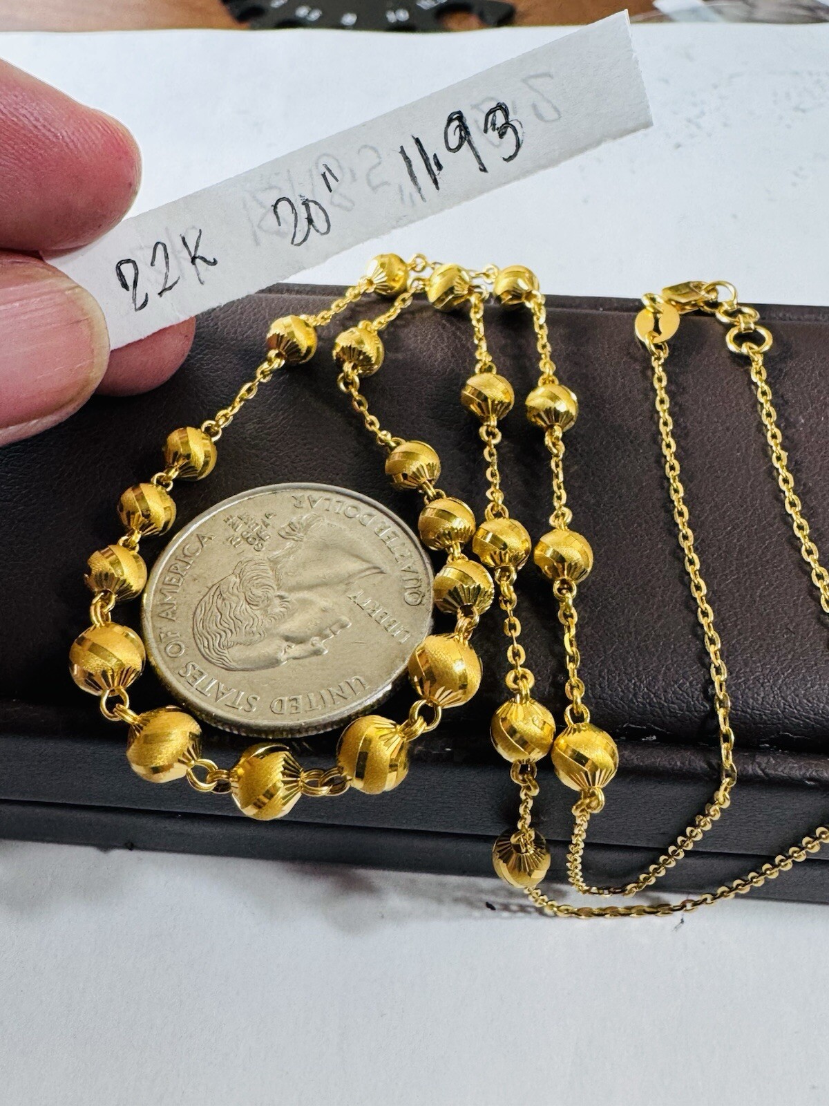 Women’s 22K 916 Yellow Real Gold Balls Beads Chain Necklace 20 Inch 11.93g
