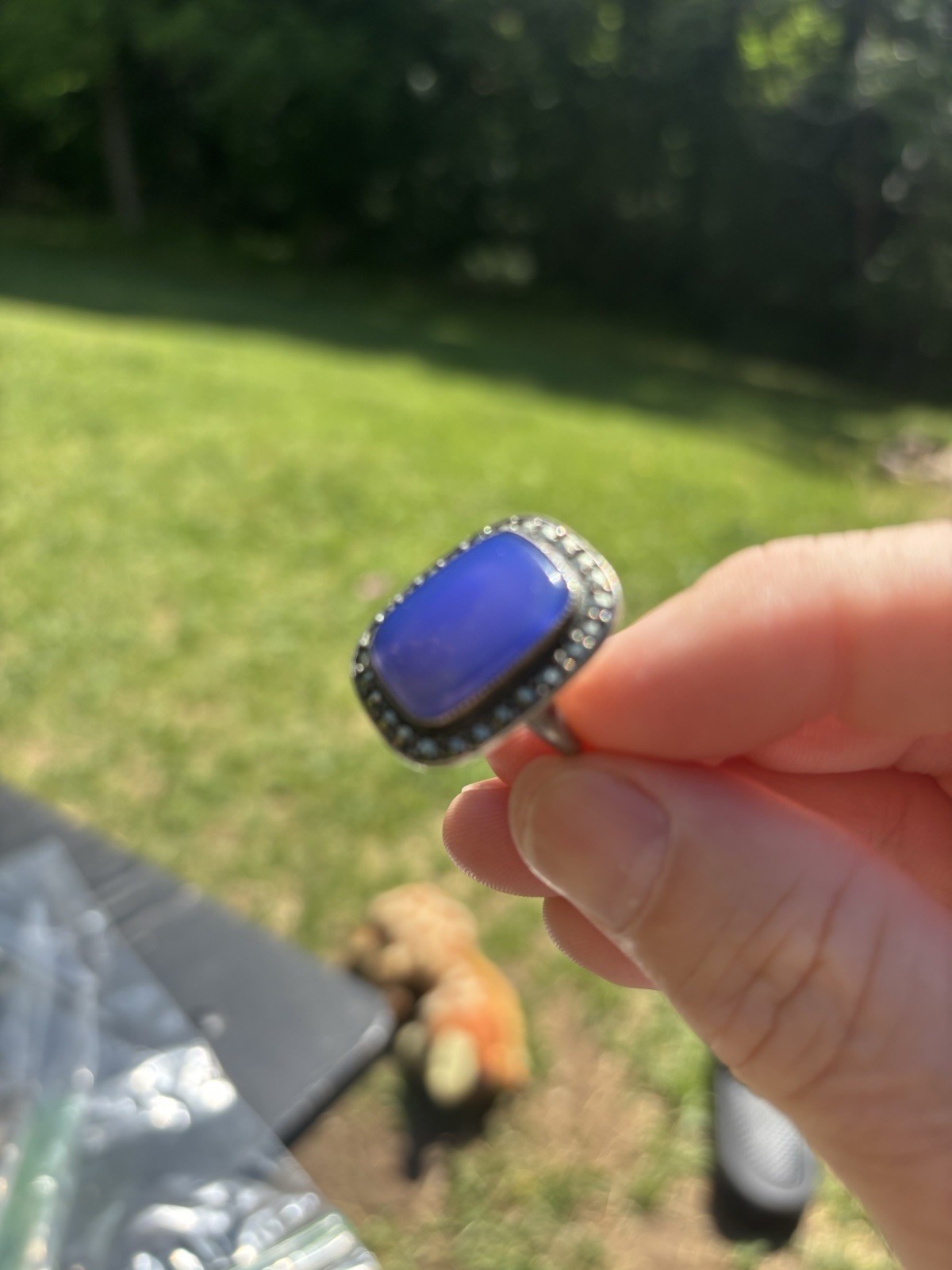 Vintage Sterling Silver Lapis Lazuli Marcasite Statement Ring Sz 3.75