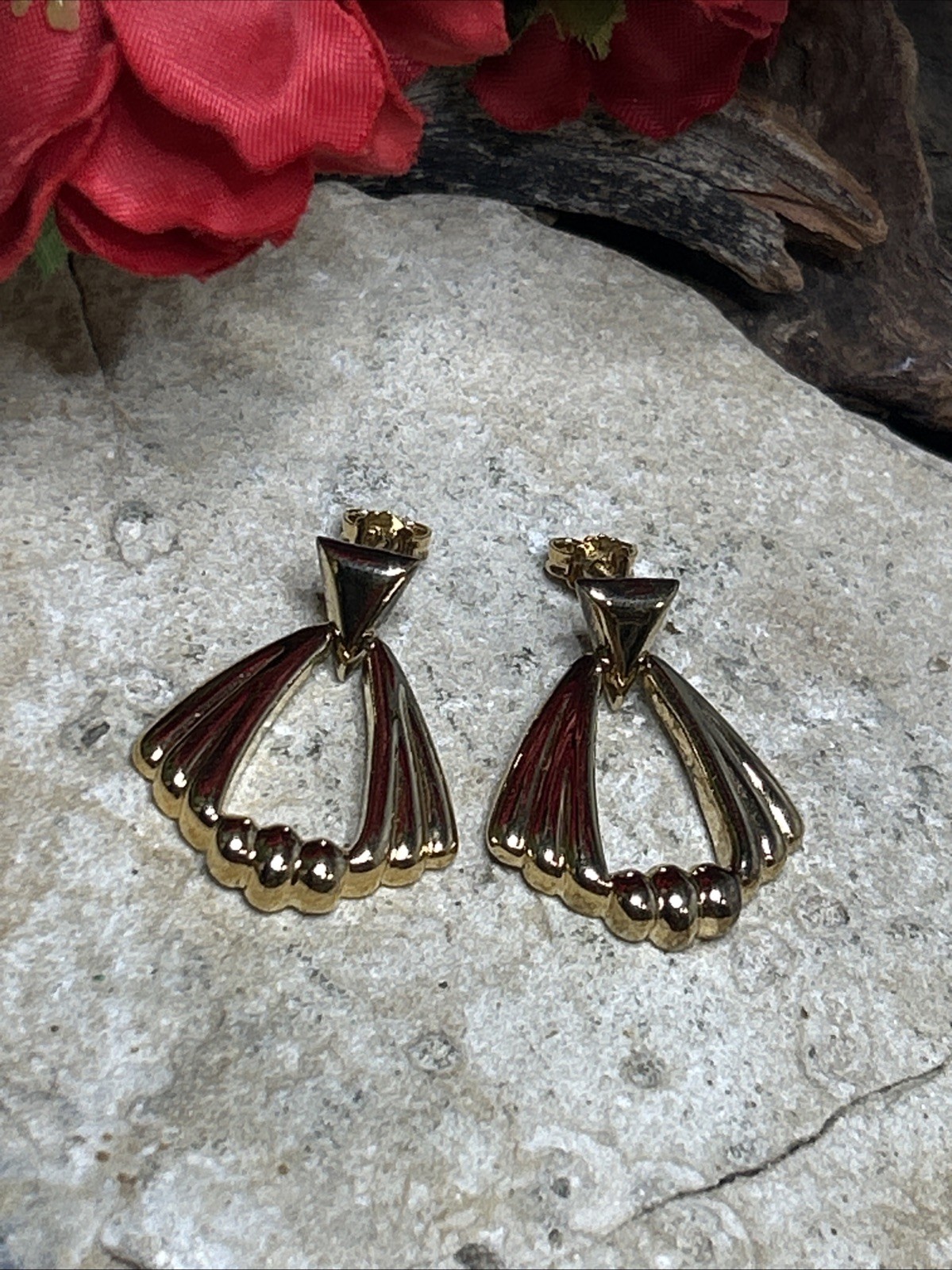 47. F.G.S. Yellow 925 Sterling Door Knocker Style Stud Earrings 1 1/8″, 8.7g