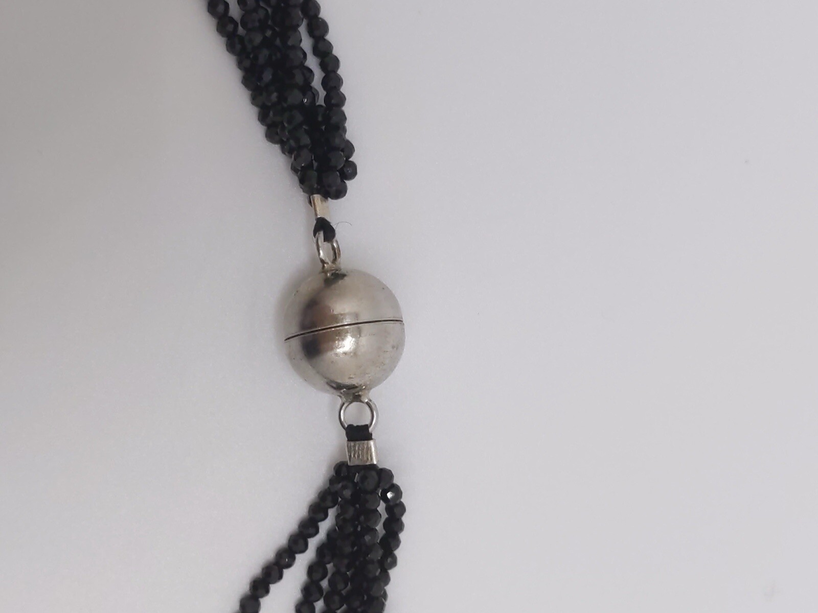 Sterling Silver Black Spinel Faceted Bead Six Strand 18″ Necklace Sparkly Fun