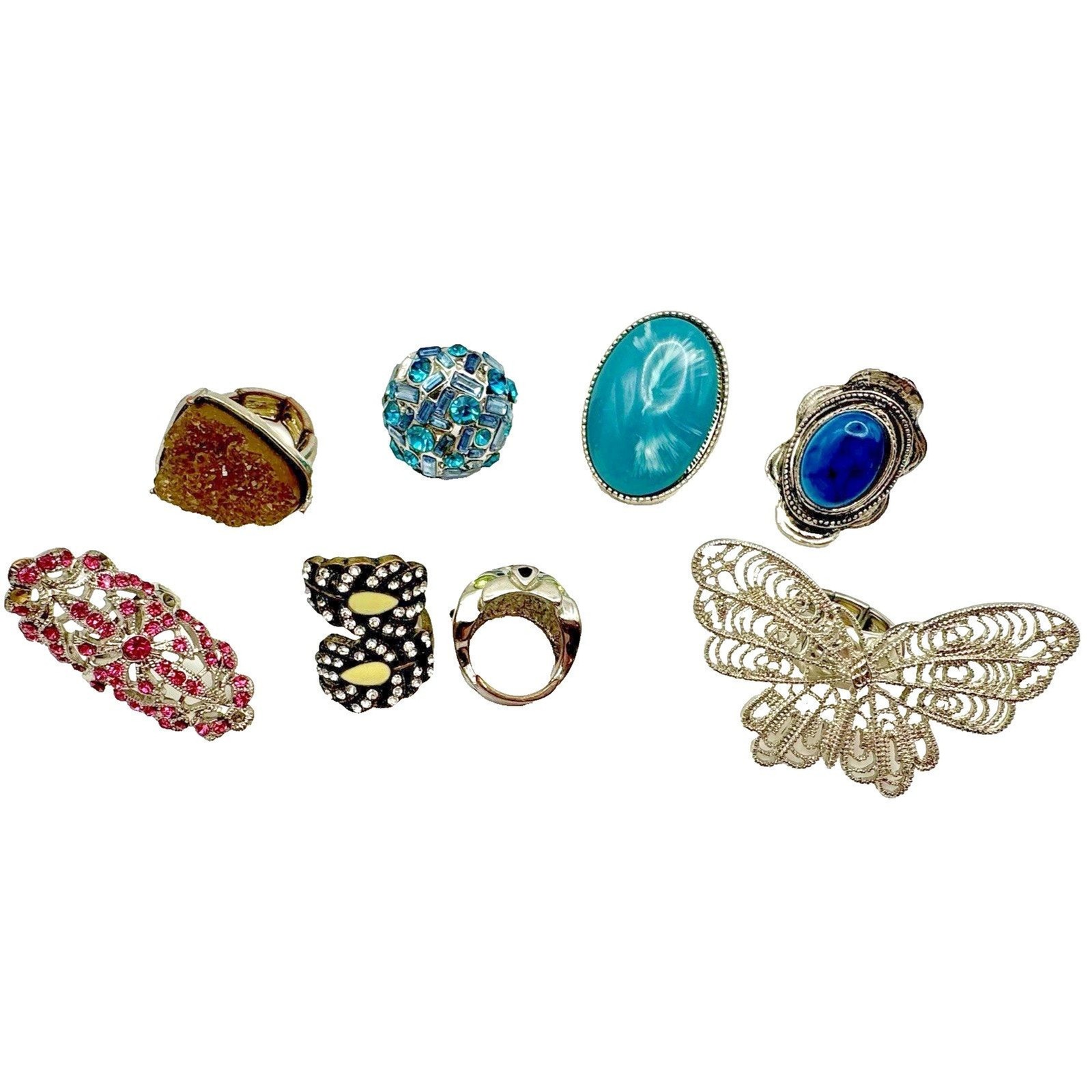 Ring Lot Fashion Butterfly Rhinestones Costume Stretch Adjustable