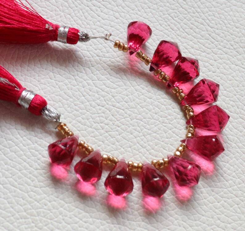 10 Pcs Side Drilled Softy Briolette Beads Hydro Tourmaline Pink Quartz 13x8MM