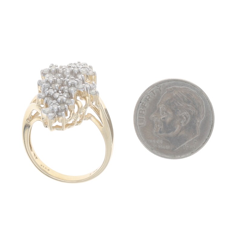 Yellow Gold Diamond Cluster Cocktail Bypass Ring – 10k Single 1.00ctw Floral