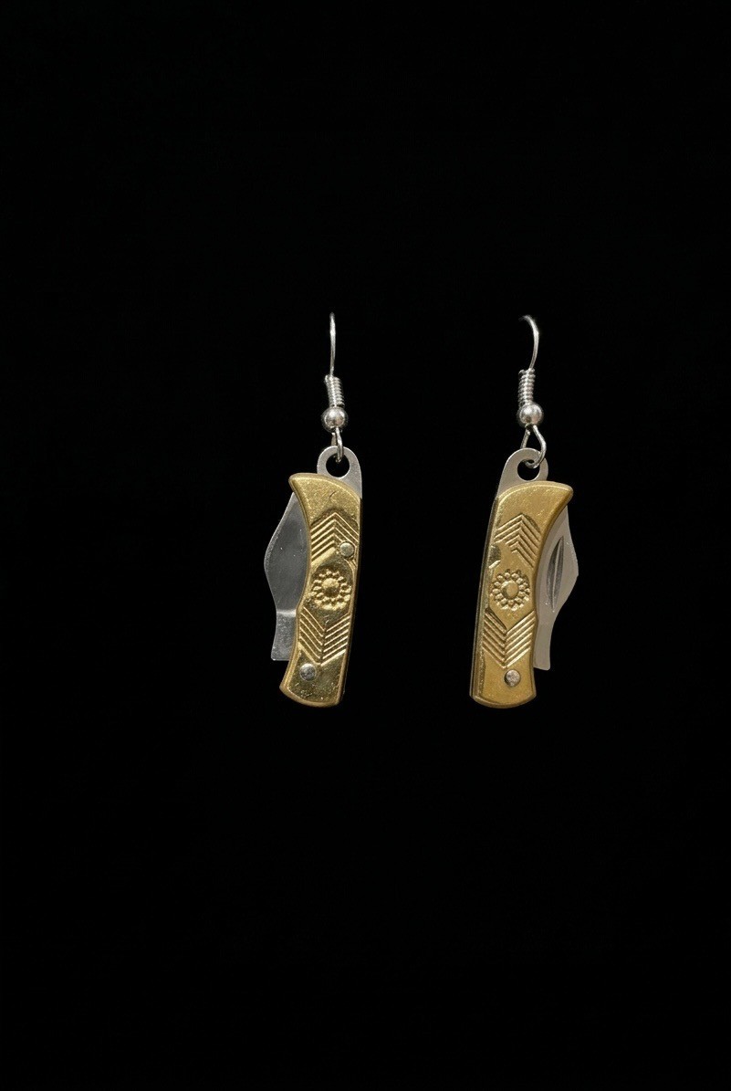 Mini KNIFE EARRINGS-FLOWER ETCHED-FREE Shipping