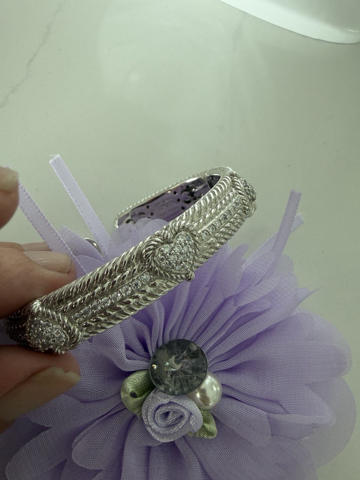 Judith Ripka Heart Bracelet Cz Sterling Triple Heart Cuff 45 Grams