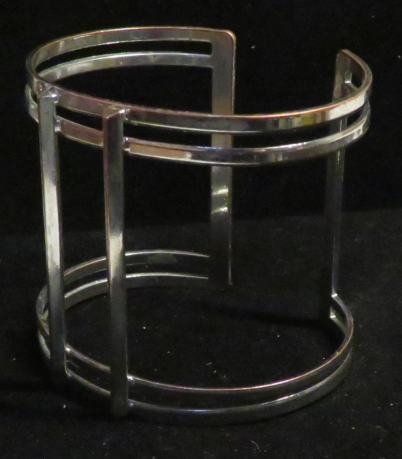 Vintage Silver Tone 3-Bar Open Cuff Bracelet 2-1/8″ tall 7.5″ Fashion Used