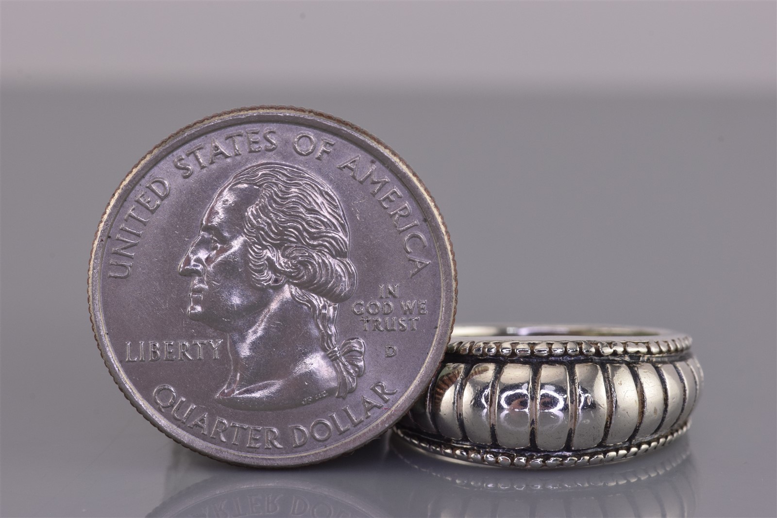 Sterling Silver 9mm Domed Coil Tapered Beaded Trim Band Ring 925 Sz: 7